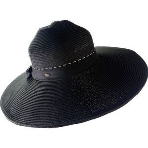 HBY Miami  Sun Shade Wide Brim Black Straw Hat With Ribbon Bow Vacay beach Pool